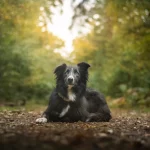 Border Collie noir et blanc attentif en forêt, héritage de la lignée de chiens de troupeau